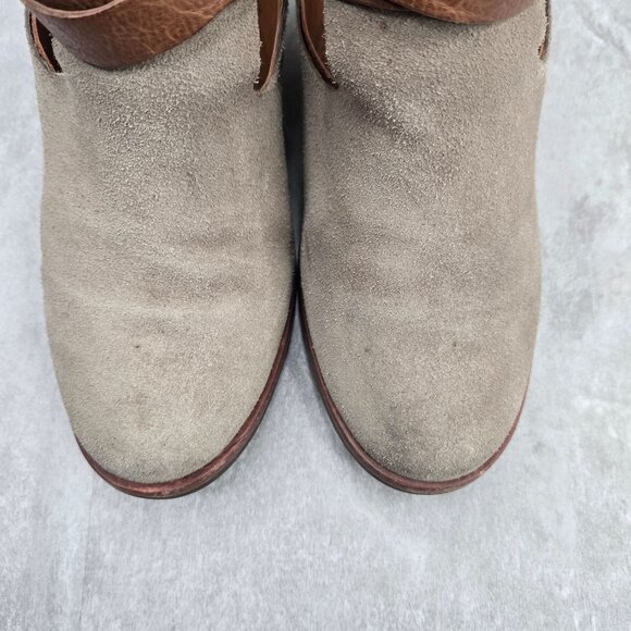 Kork-Ease Western Ankle Booties Size 8 Taupe Suede Block Heel Buckle Boots - Picture 9 of 12